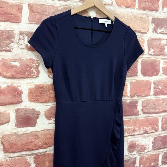 Lark & Ro Dress Womens 6 Blue Ruffle Stretchy Casual Career Zip Up Short Sleeves - Picture 3 of 8